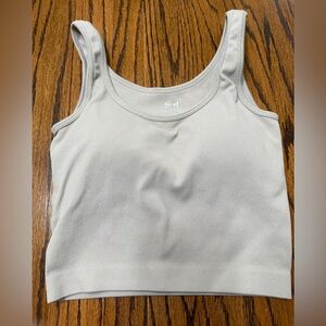 Pro-Fit Ribbed Seamless Sports Padded Bra Crop Tank Size Large Khaki Beige